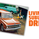 A photo of a vintage Chevrolet Suburban with the caption "Living the suburban dream."